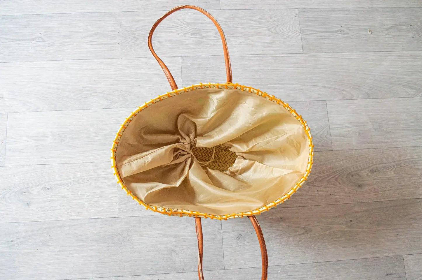 Green Daisy Beach Basket Bag, French Basket Market Bags