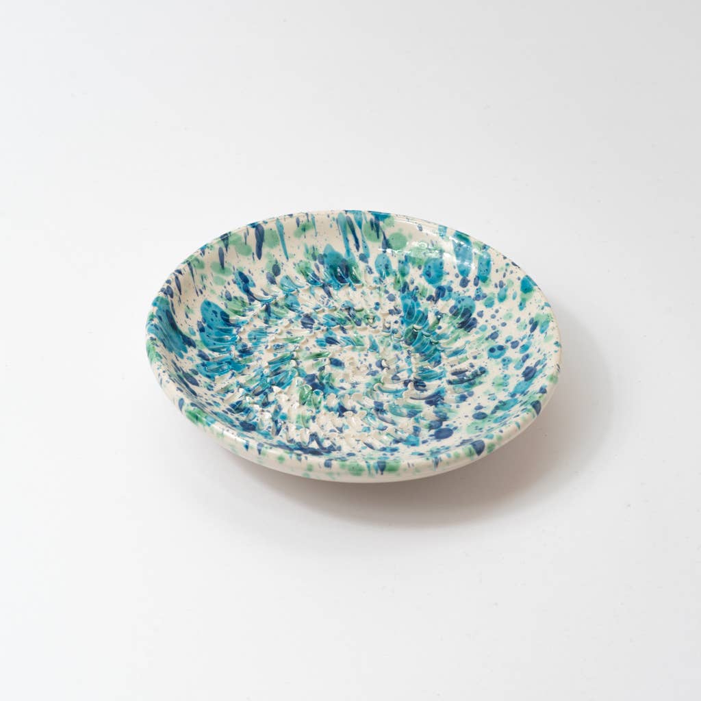 Handmade Ceramic Grater Dish Blue & Green Confetti