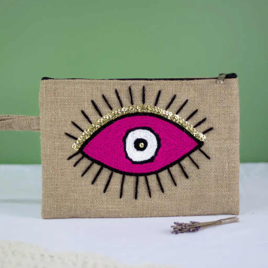 Handmade Yellow Moroccan Evil Eye Clutch