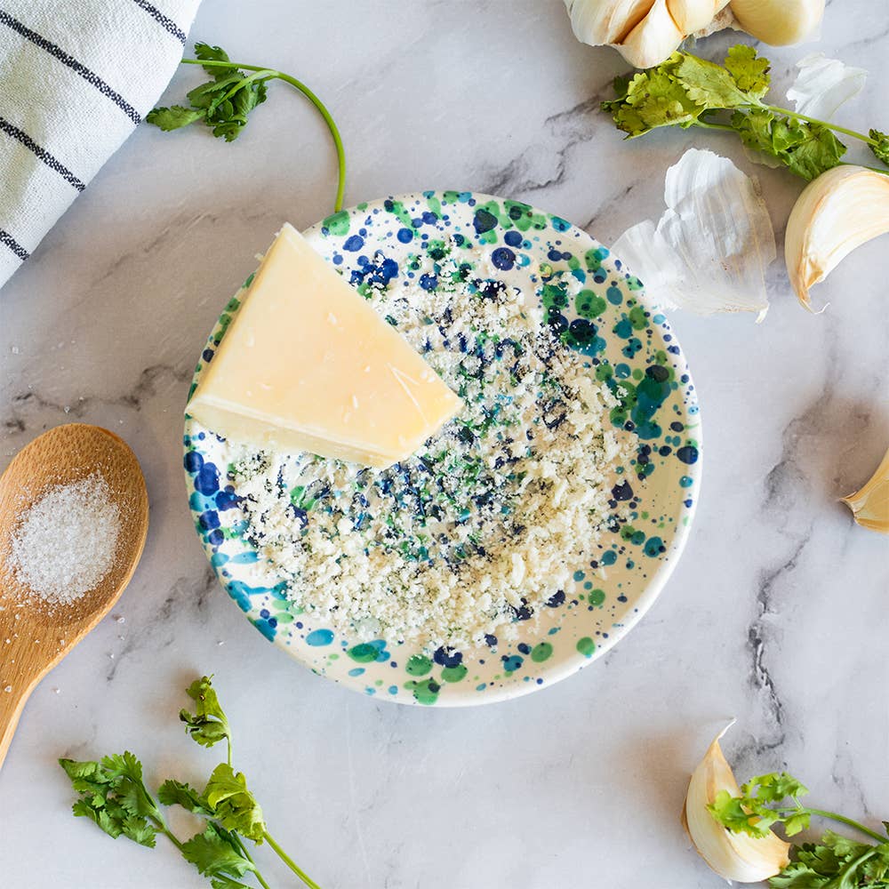 Handmade Ceramic Grater Dish Blue & Green Confetti