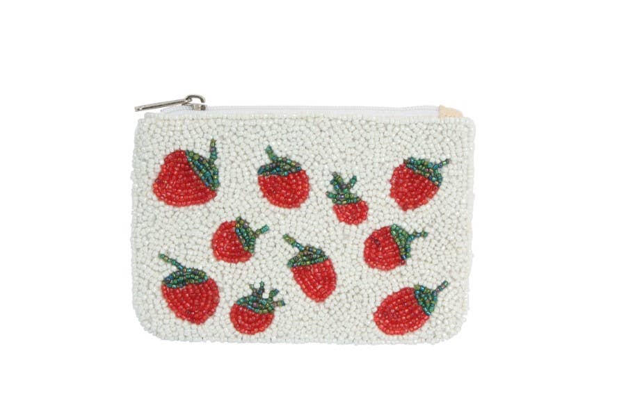 Beaded Strawberries Coin Purse
