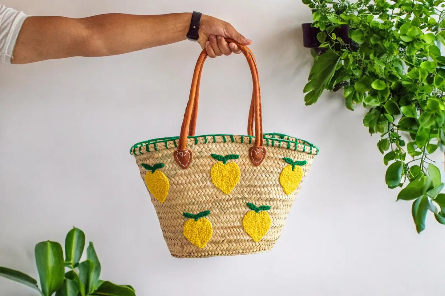French Market Basket with Leather | Beach Bag, Shopping Tote