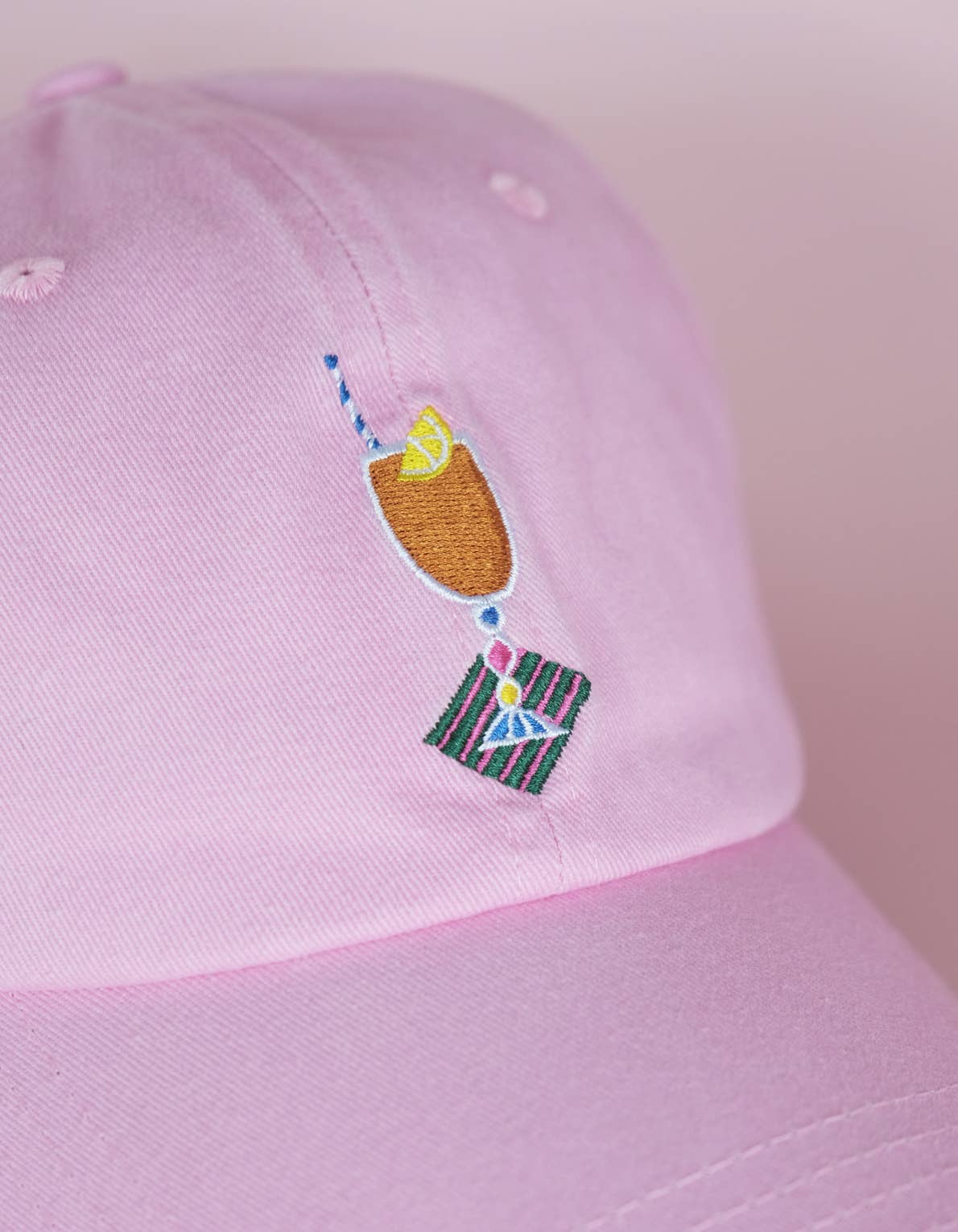 Spritz Cocktail Embroidered Hat, Pale Pink