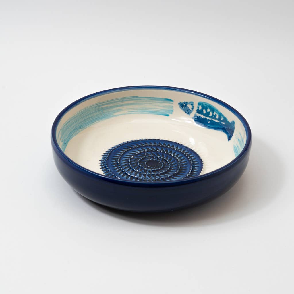 Handmade Ceramic Grater Bowl Blue Fish