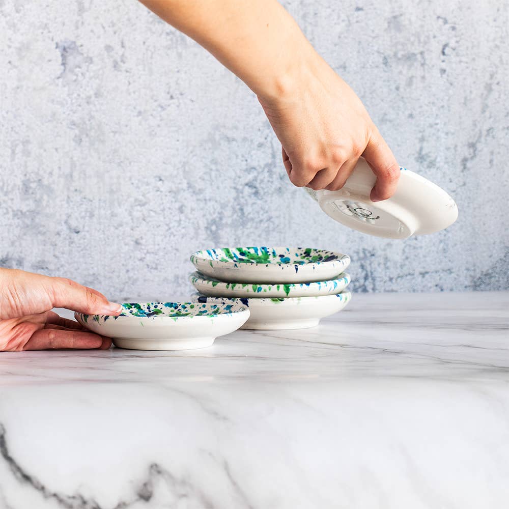 Handmade Ceramic Grater Dish Blue & Green Confetti