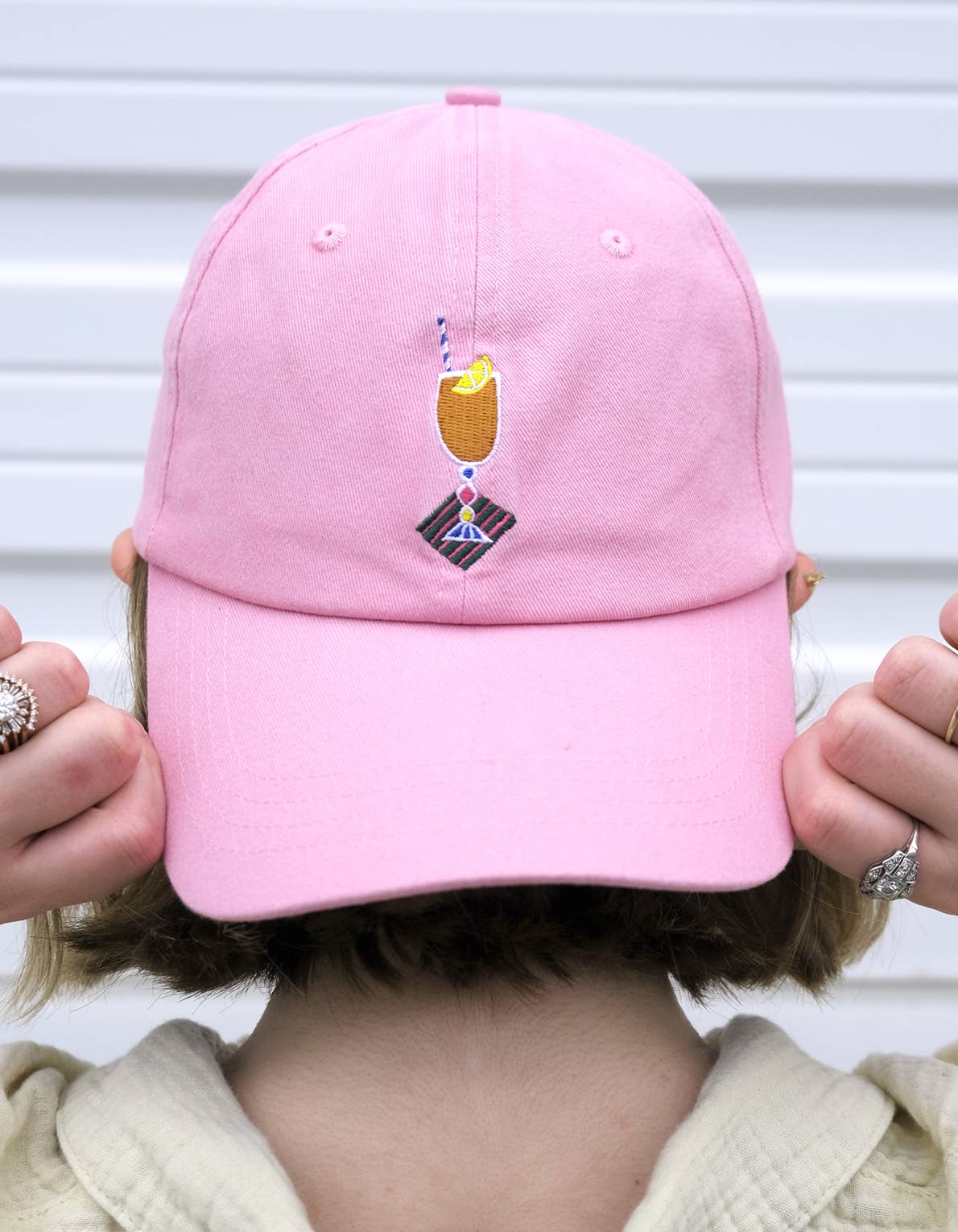 Spritz Cocktail Embroidered Hat, Pale Pink