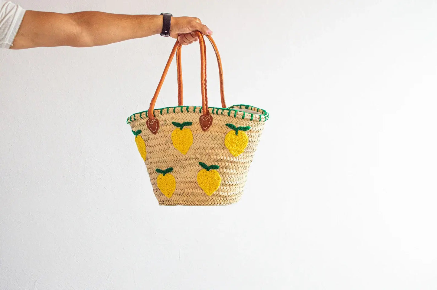French Market Basket with Leather | Beach Bag, Shopping Tote