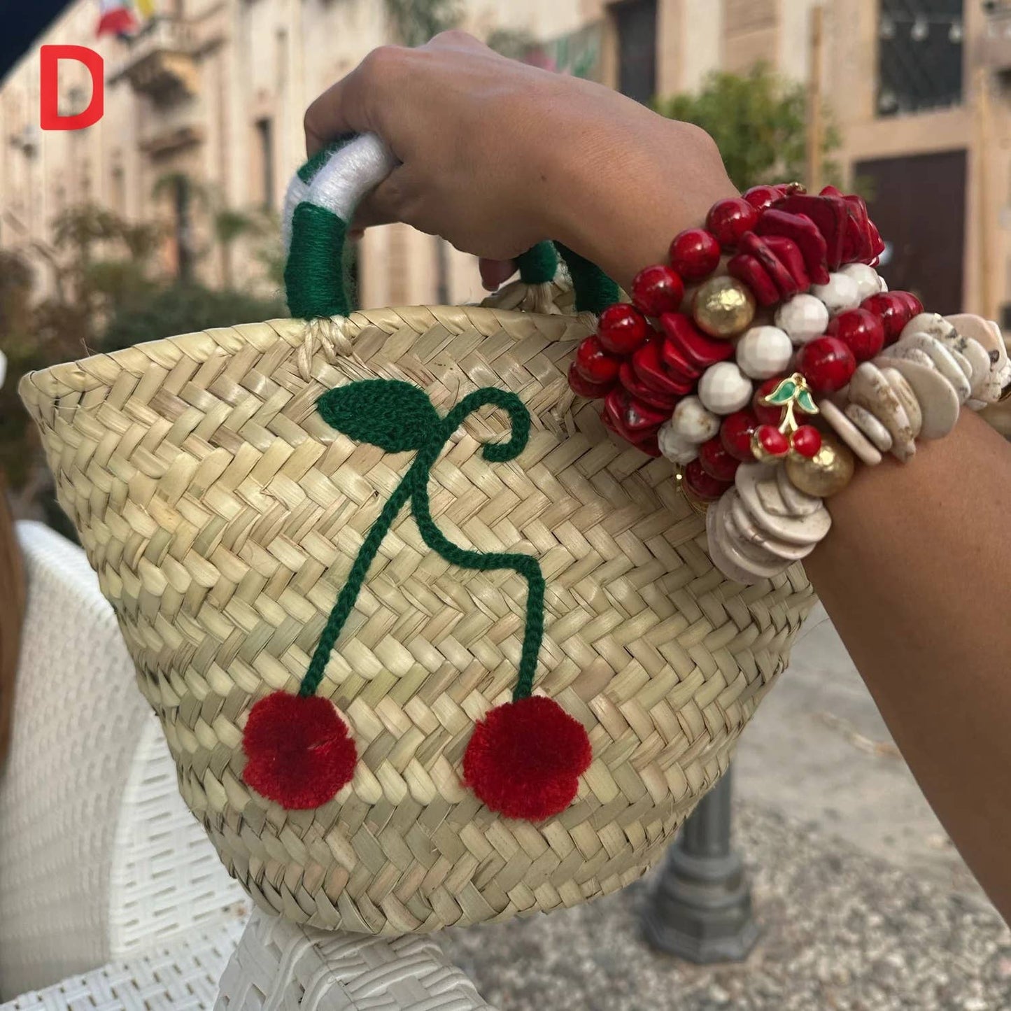 Small Cherry Natural Straw Basket