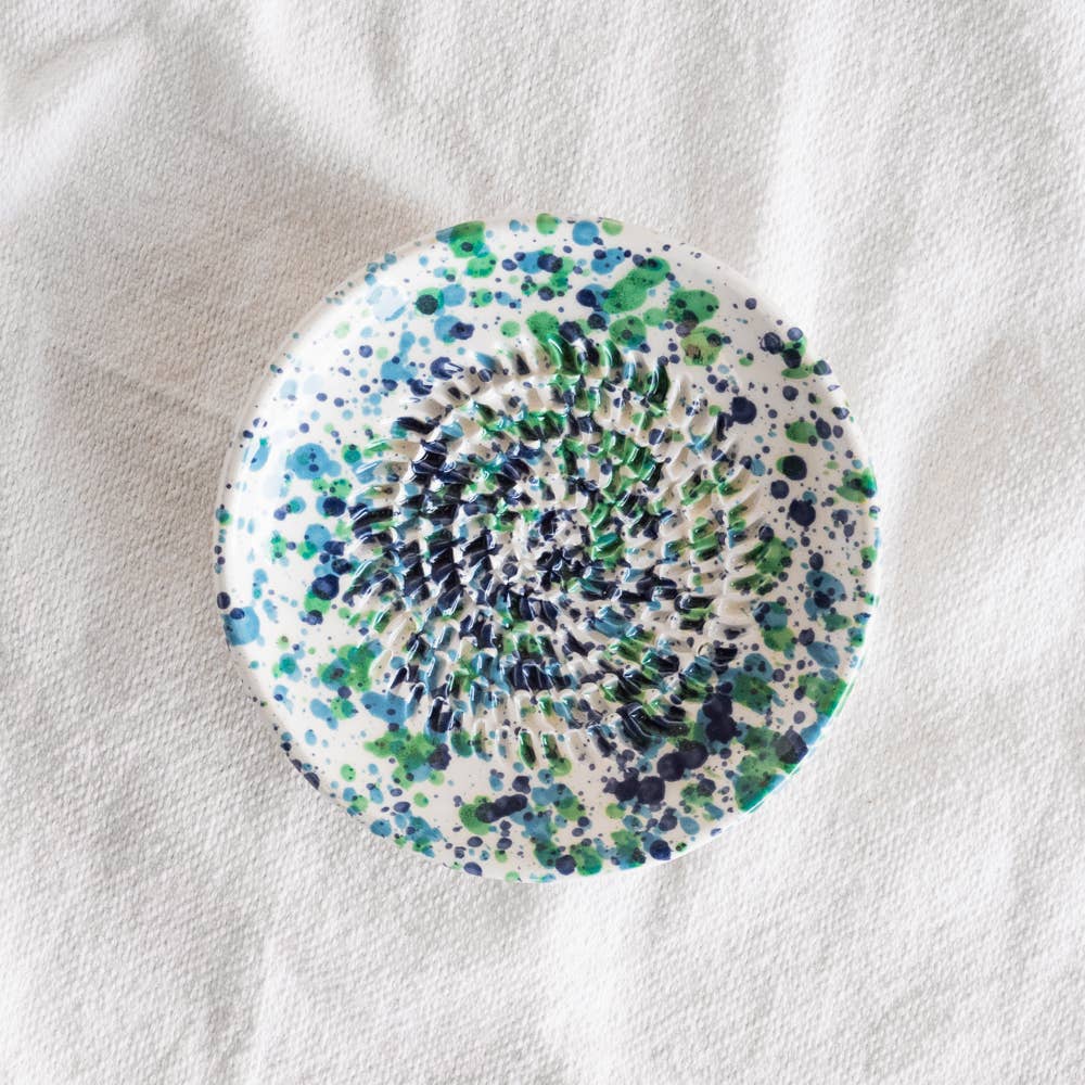 Handmade Ceramic Grater Dish Blue & Green Confetti