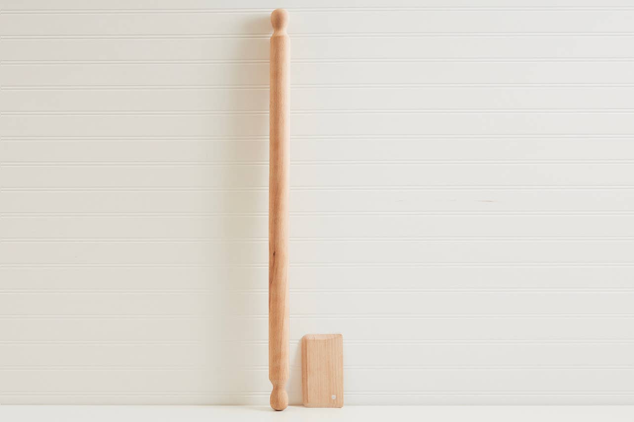 Italian Beechwood Rolling Pin and Dough Scraper Set
