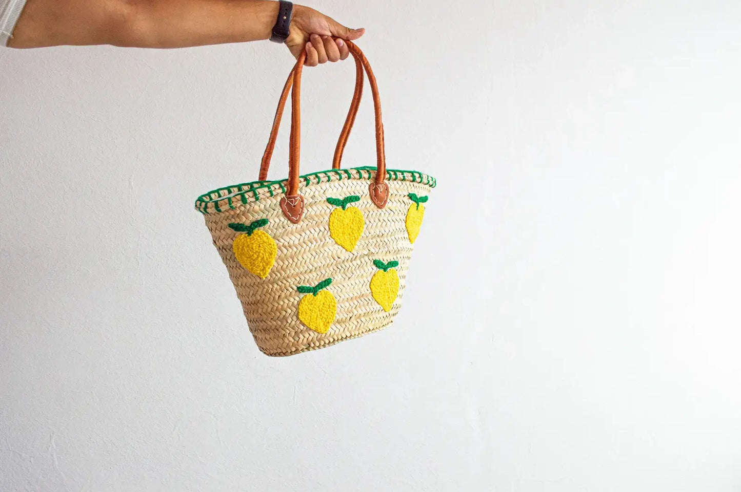 French Market Basket with Leather | Beach Bag, Shopping Tote