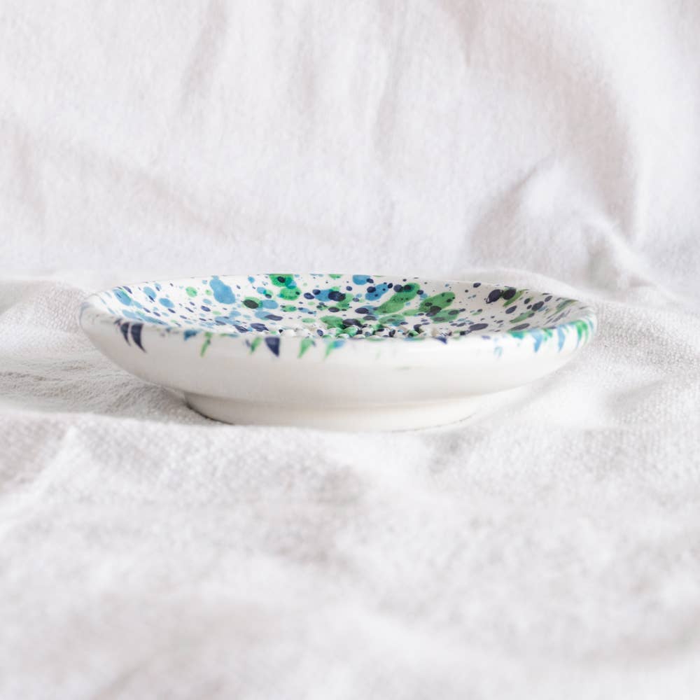 Handmade Ceramic Grater Dish Blue & Green Confetti