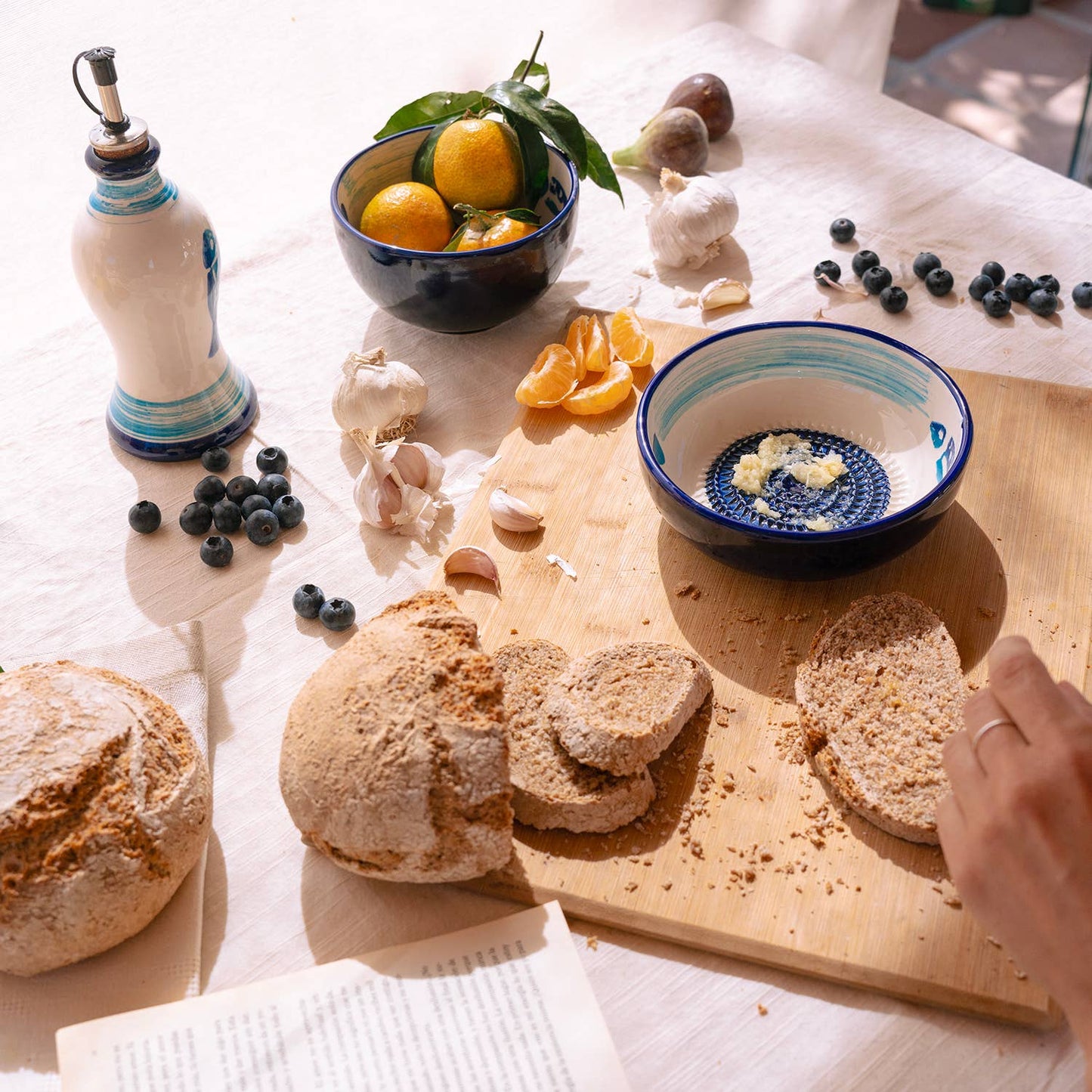 Handmade Ceramic Grater Bowl Blue Fish