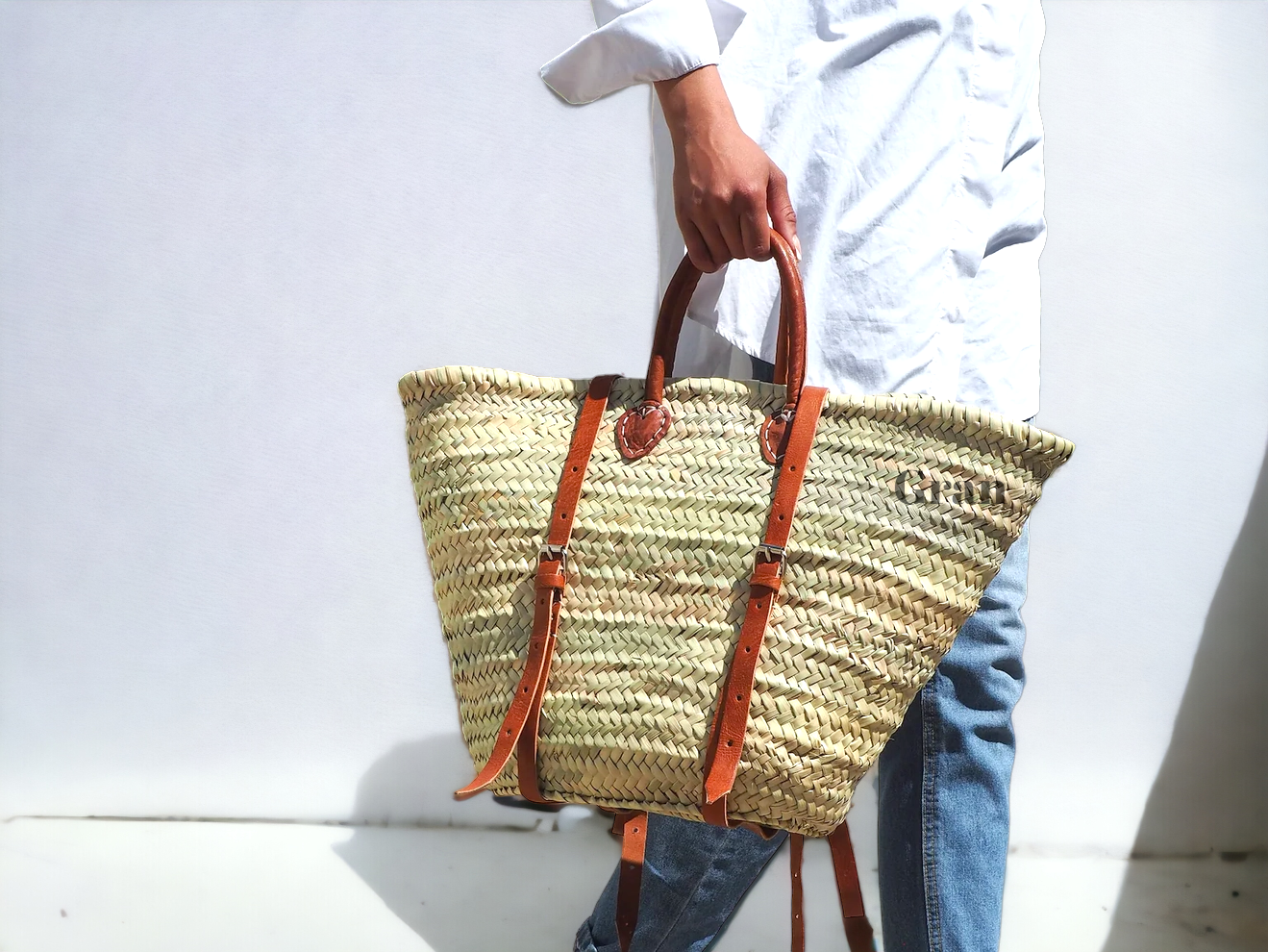 Handmade Farmers Market Basket Backpack Bag Leather Brown