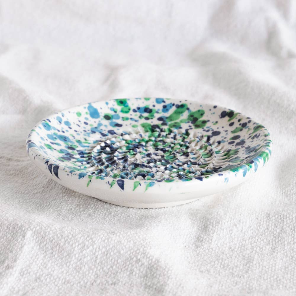 Handmade Ceramic Grater Dish Blue & Green Confetti