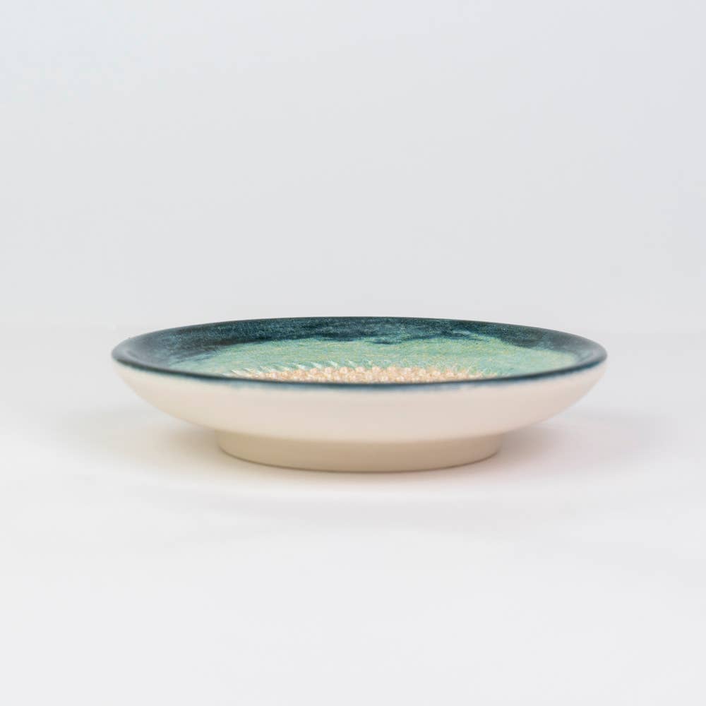 Handmade Ceramic Grater Dish Blue & Teal Ombre