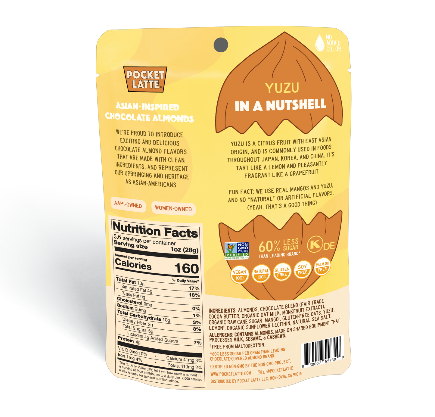 Mango Yuzu Chocolate Almonds, 3.53 oz Standing Pouch