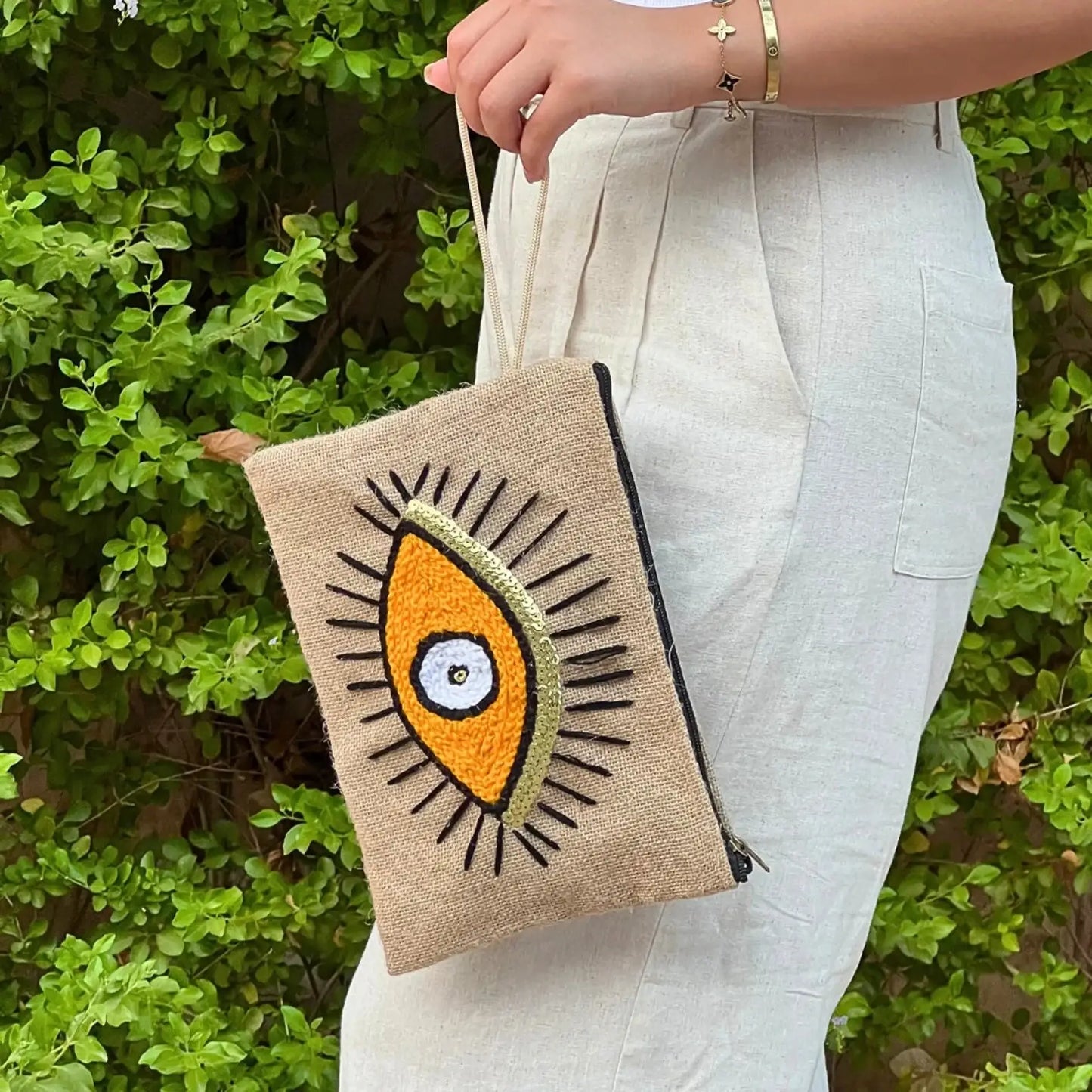 Handmade Yellow Moroccan Evil Eye Clutch