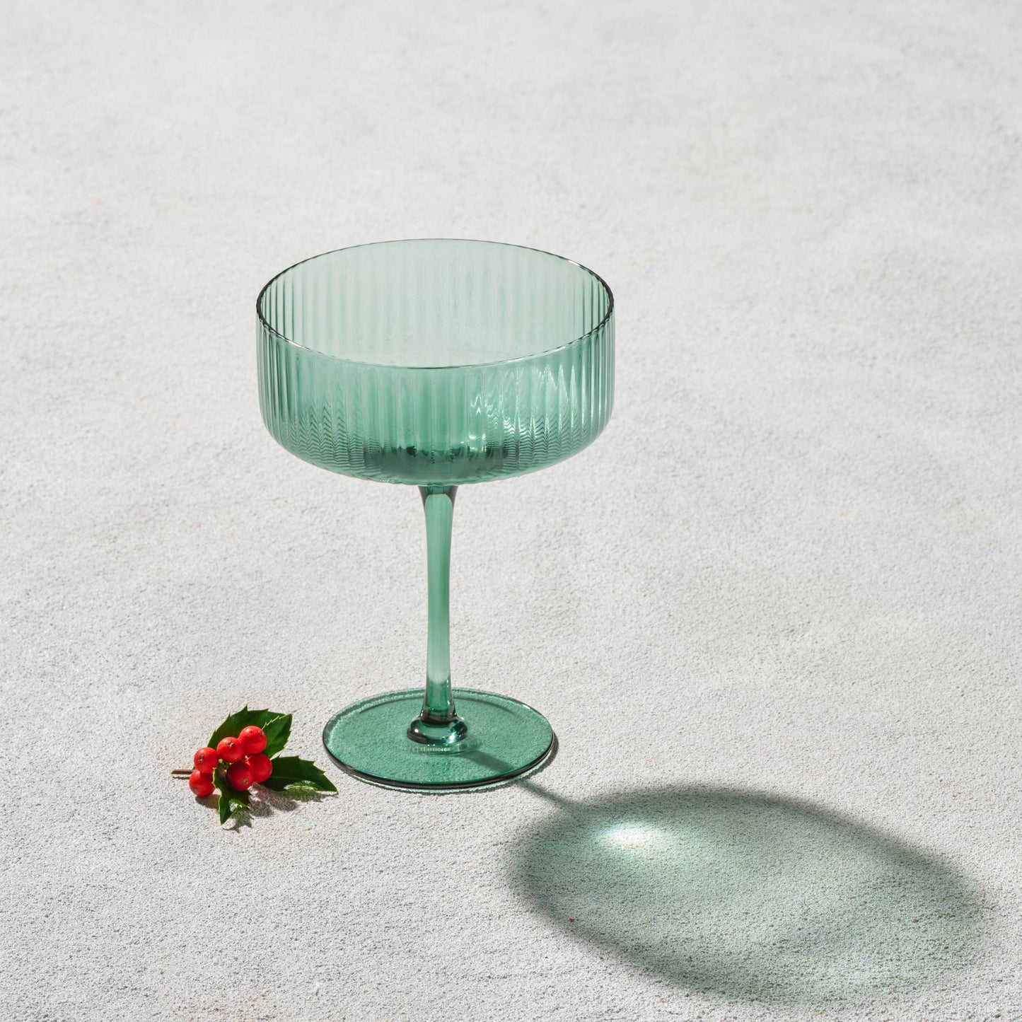 Malibu Ribbed Glass Green 10 OZ Coupe Champagne