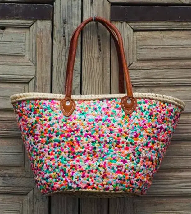 Sequin Straw Basket Handmade Beach Bag with Sequins Multicolor
