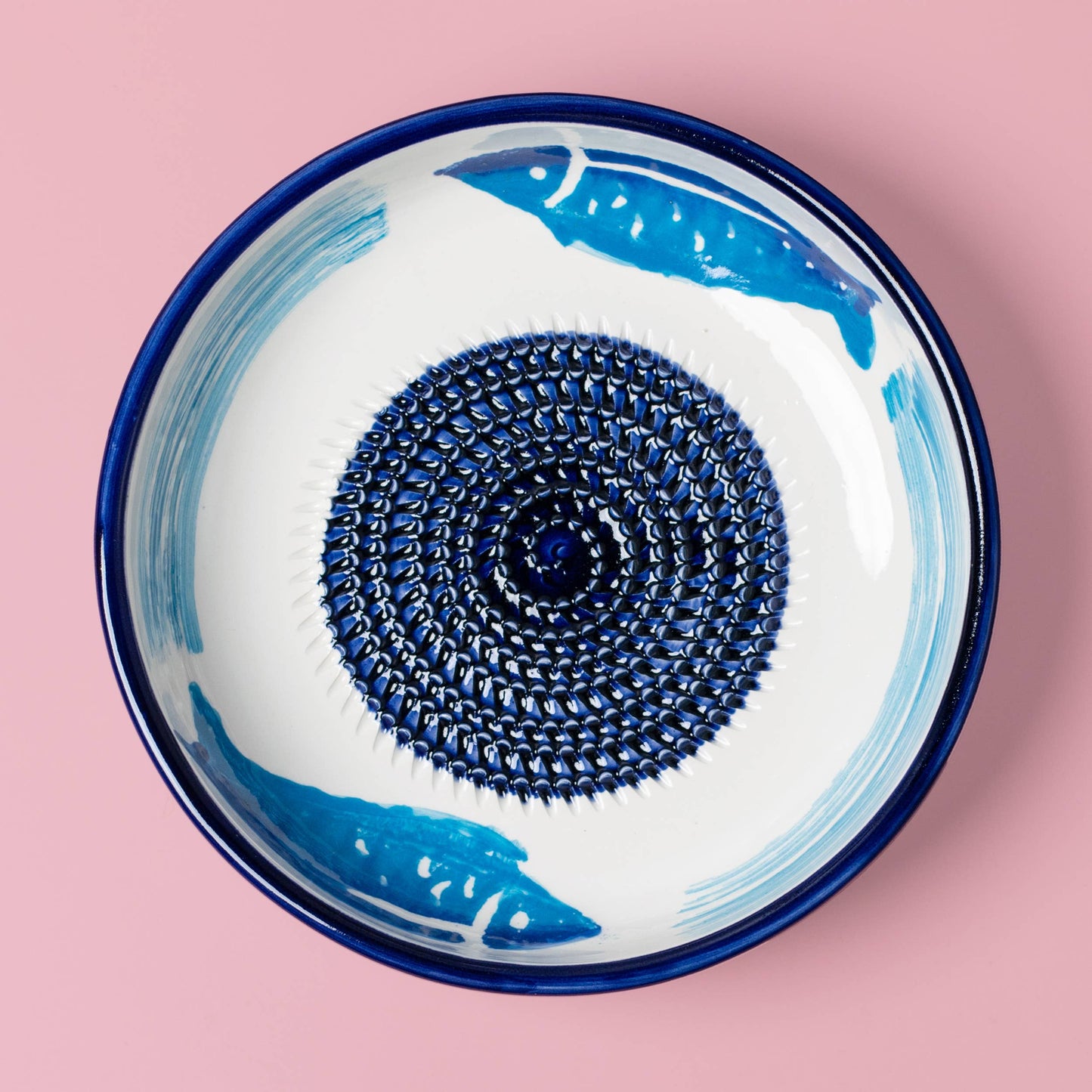 Handmade Ceramic Grater Bowl Blue Fish