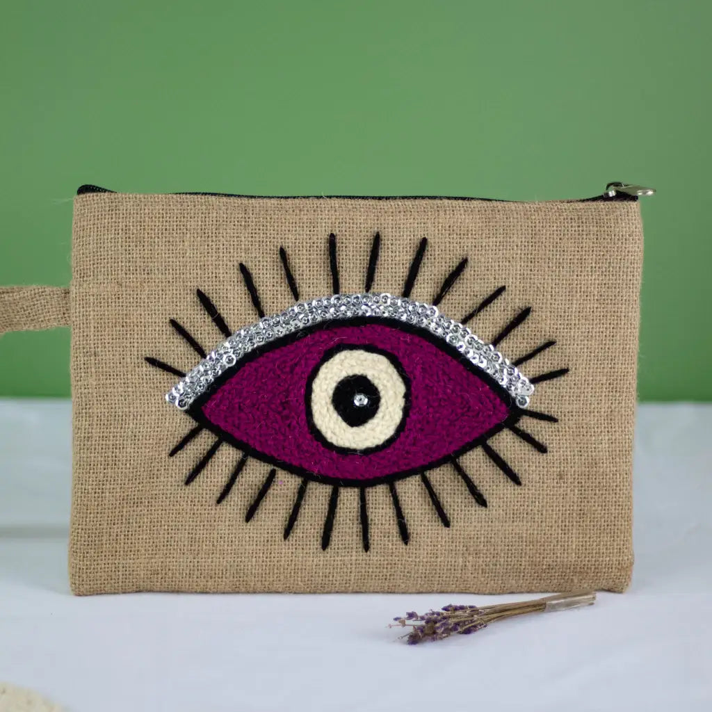 Handmade Yellow Moroccan Evil Eye Clutch