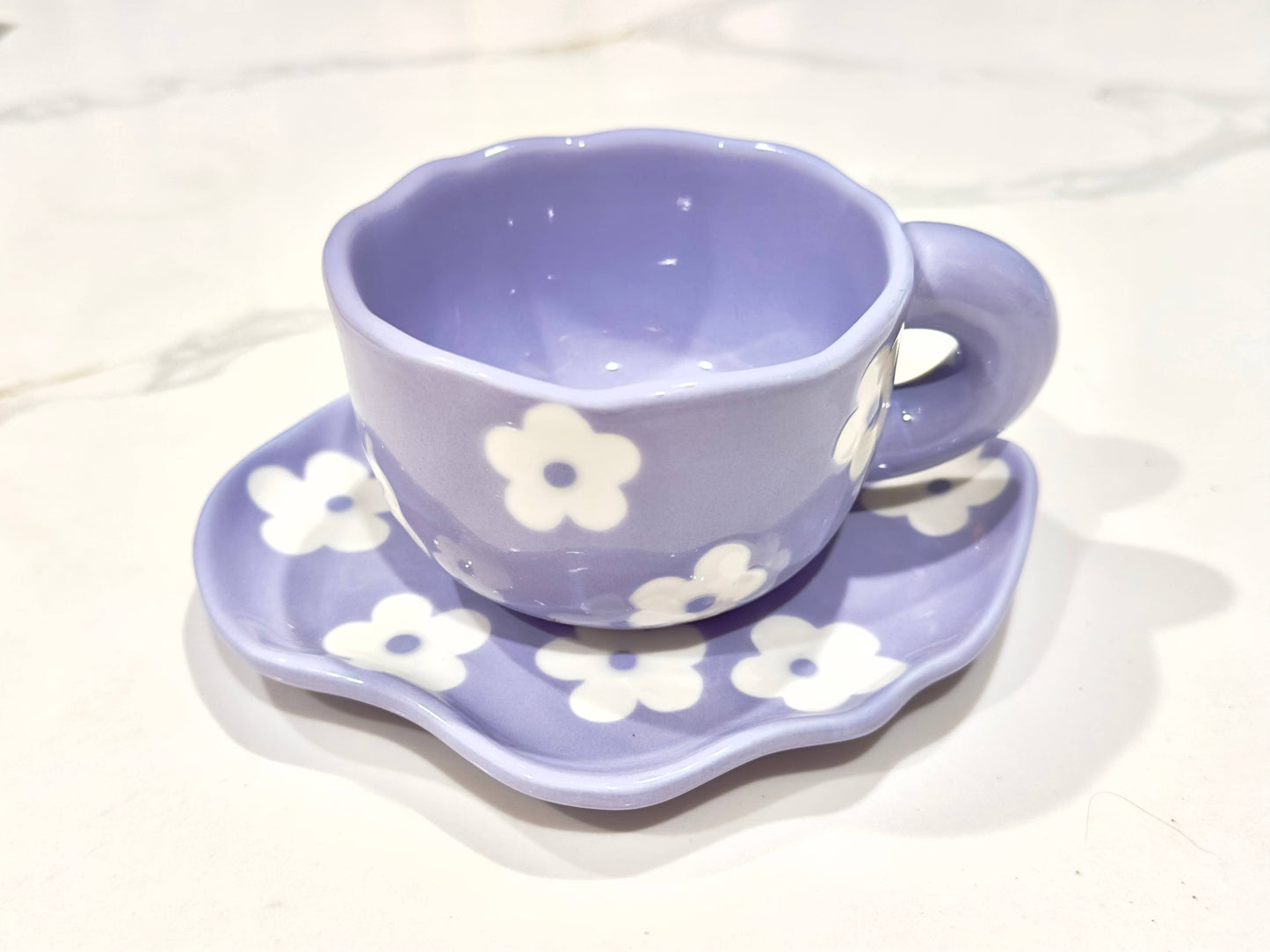 Purple Flowers Mug & Saucer