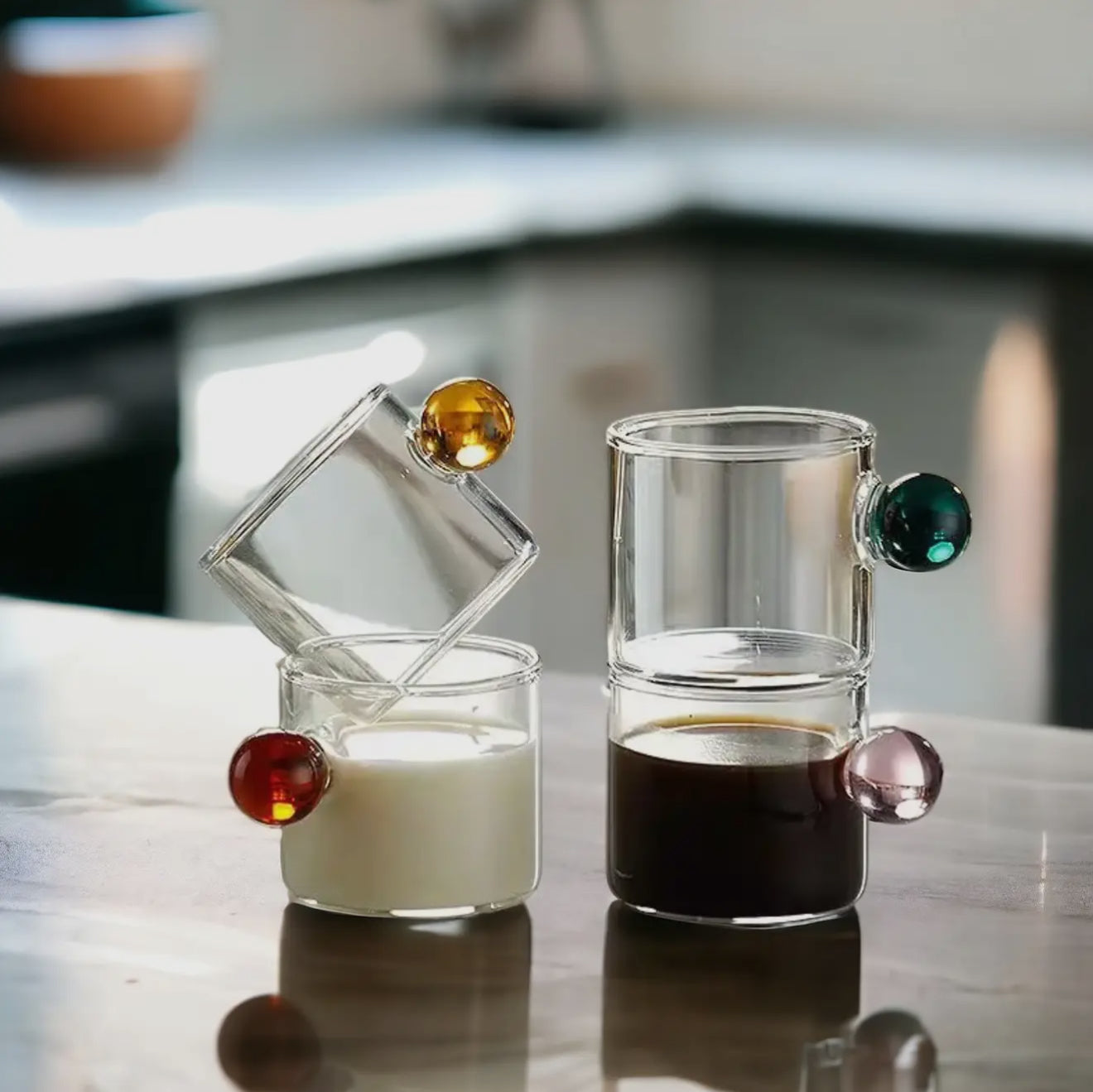 Glass Espresso Cups - Ball Handle