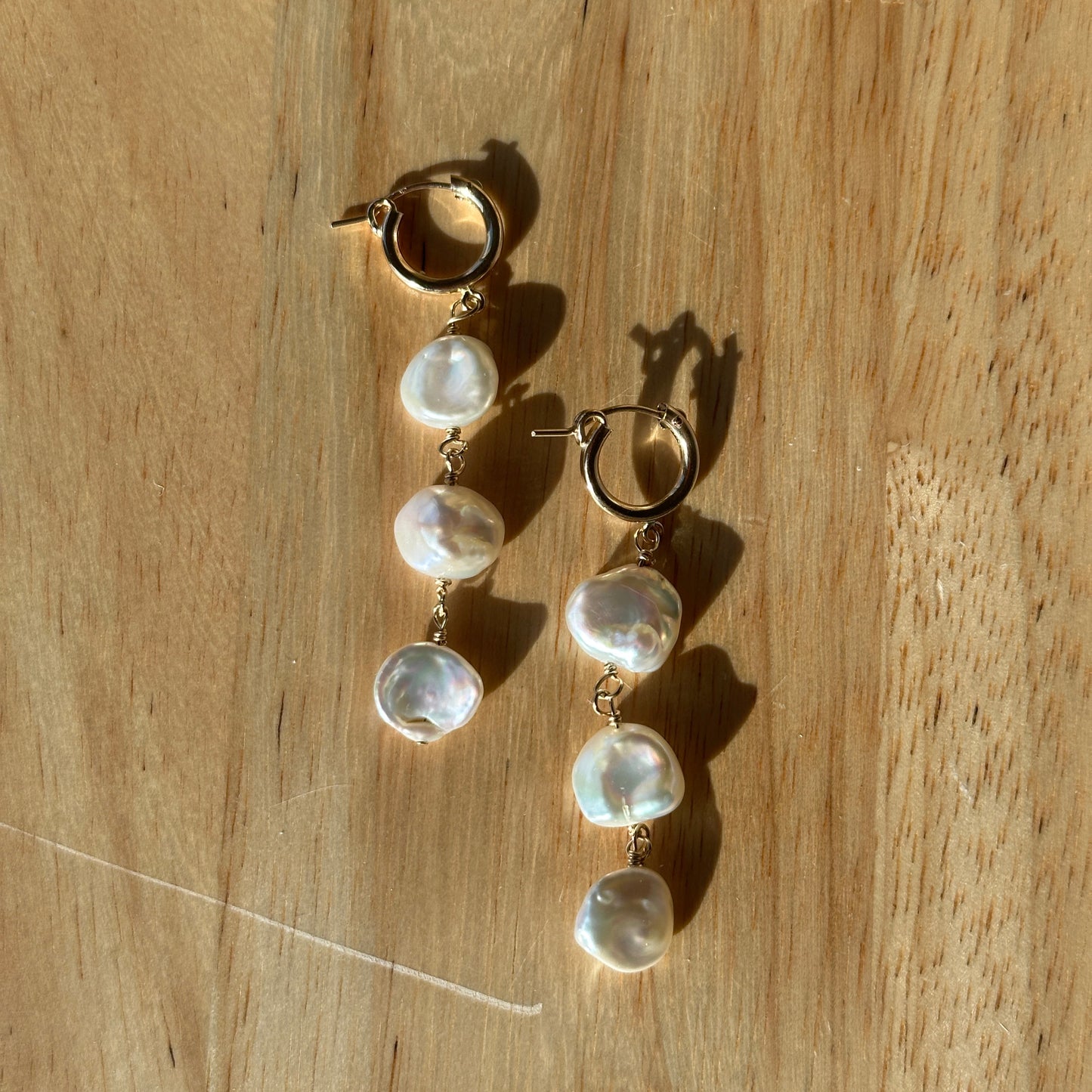 Mother of Pearl Huggie 3 Tier Drop Earrings