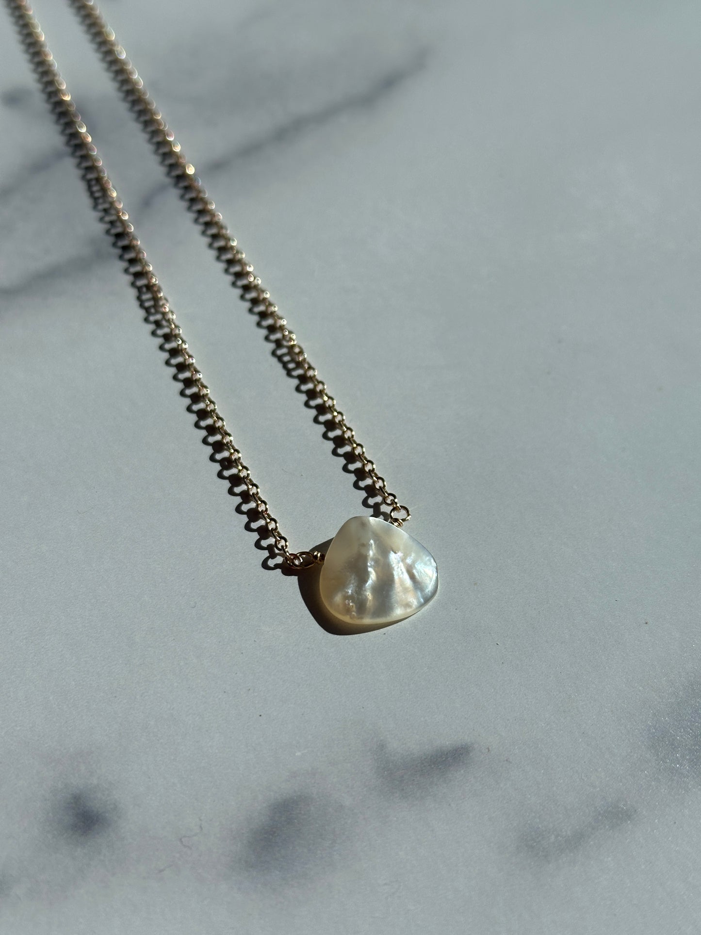Mother of Pearl Fan Shaped Pendant Necklace