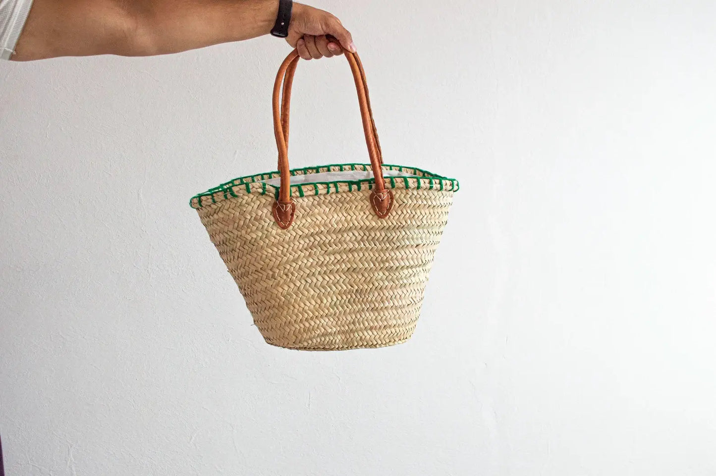 French Market Basket with Leather | Beach Bag, Shopping Tote