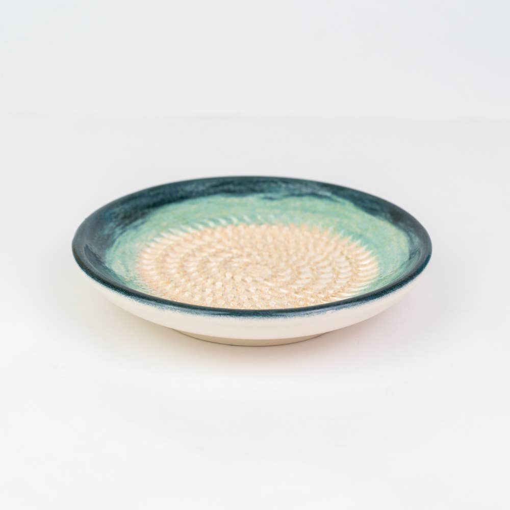 Handmade Ceramic Grater Dish Blue & Teal Ombre
