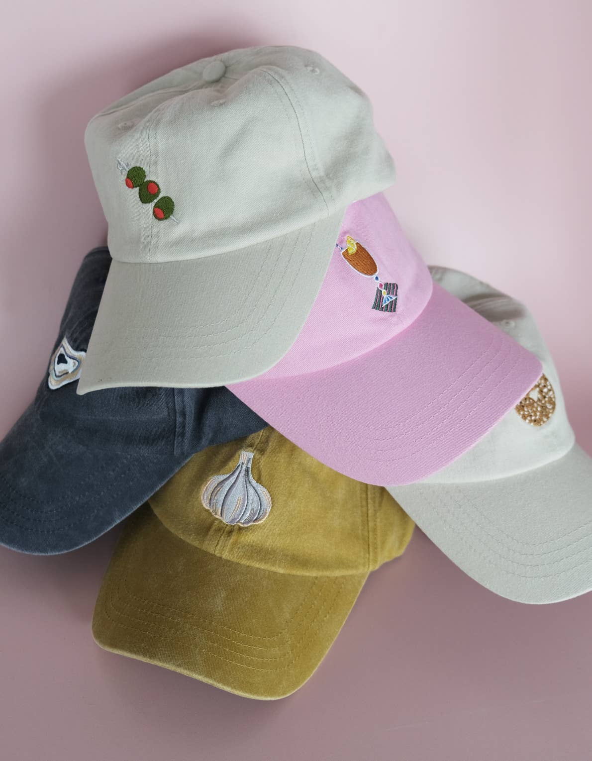 Spritz Cocktail Embroidered Hat, Pale Pink