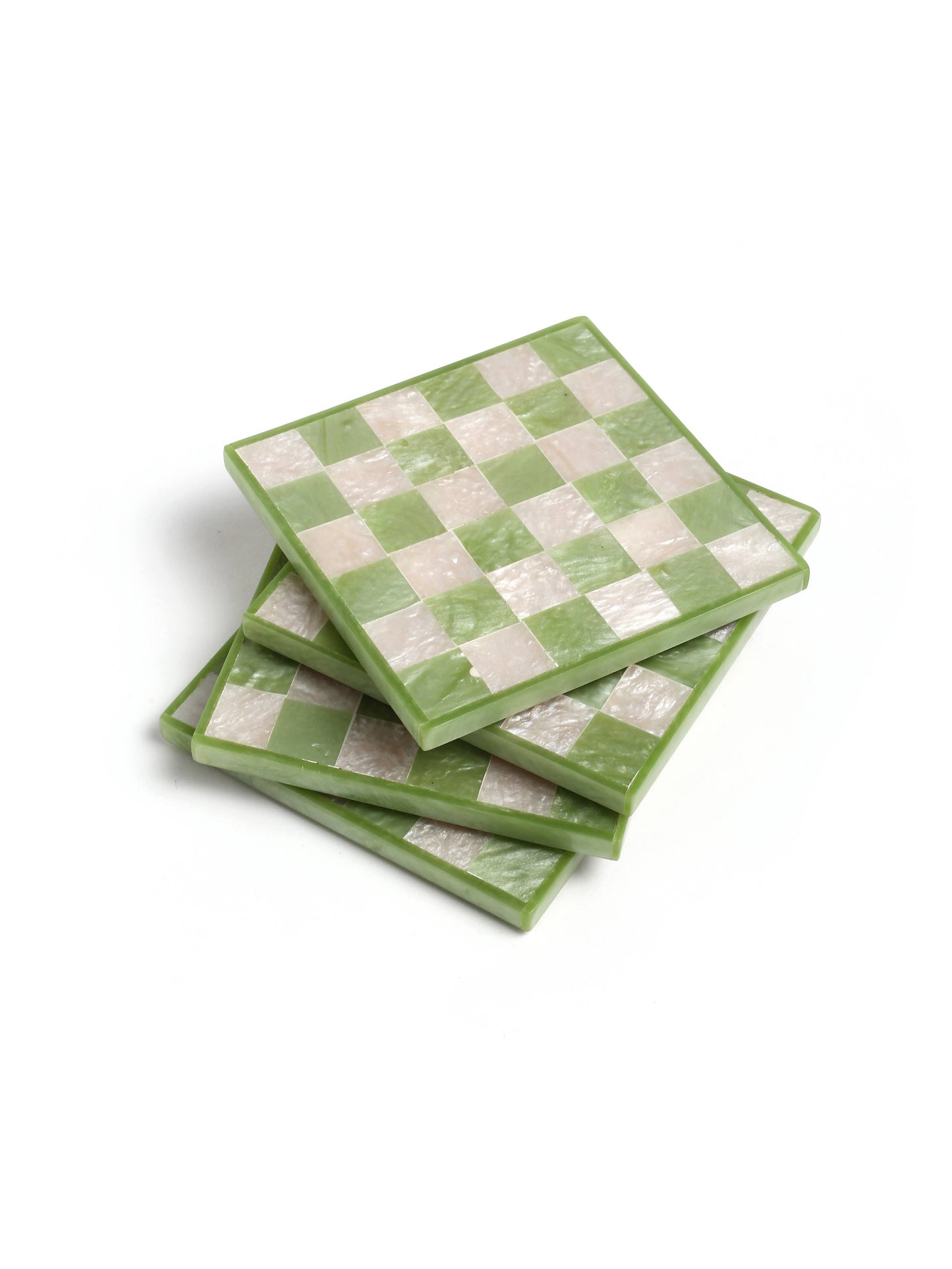 Green Check Resin Coaster Set of 4