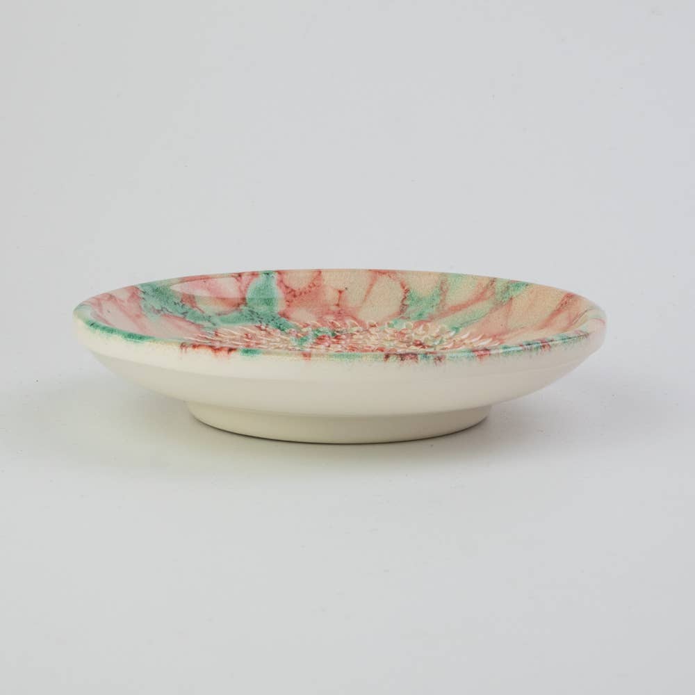 Handmade Ceramic Grater Dish Red Green Watercolor