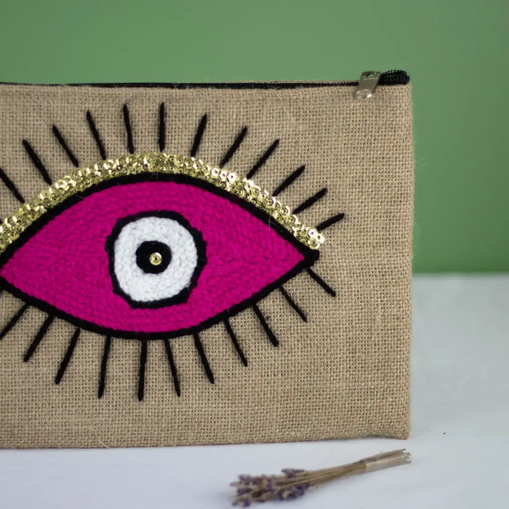 Handmade Purple Moroccan Evil Eye Clutch