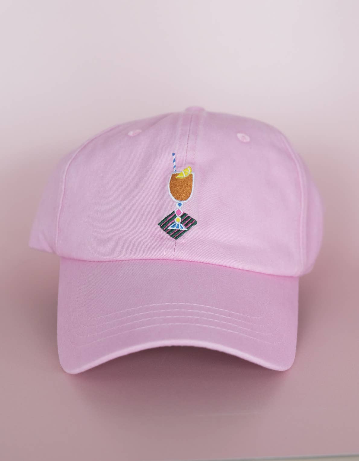 Spritz Cocktail Embroidered Hat, Pale Pink