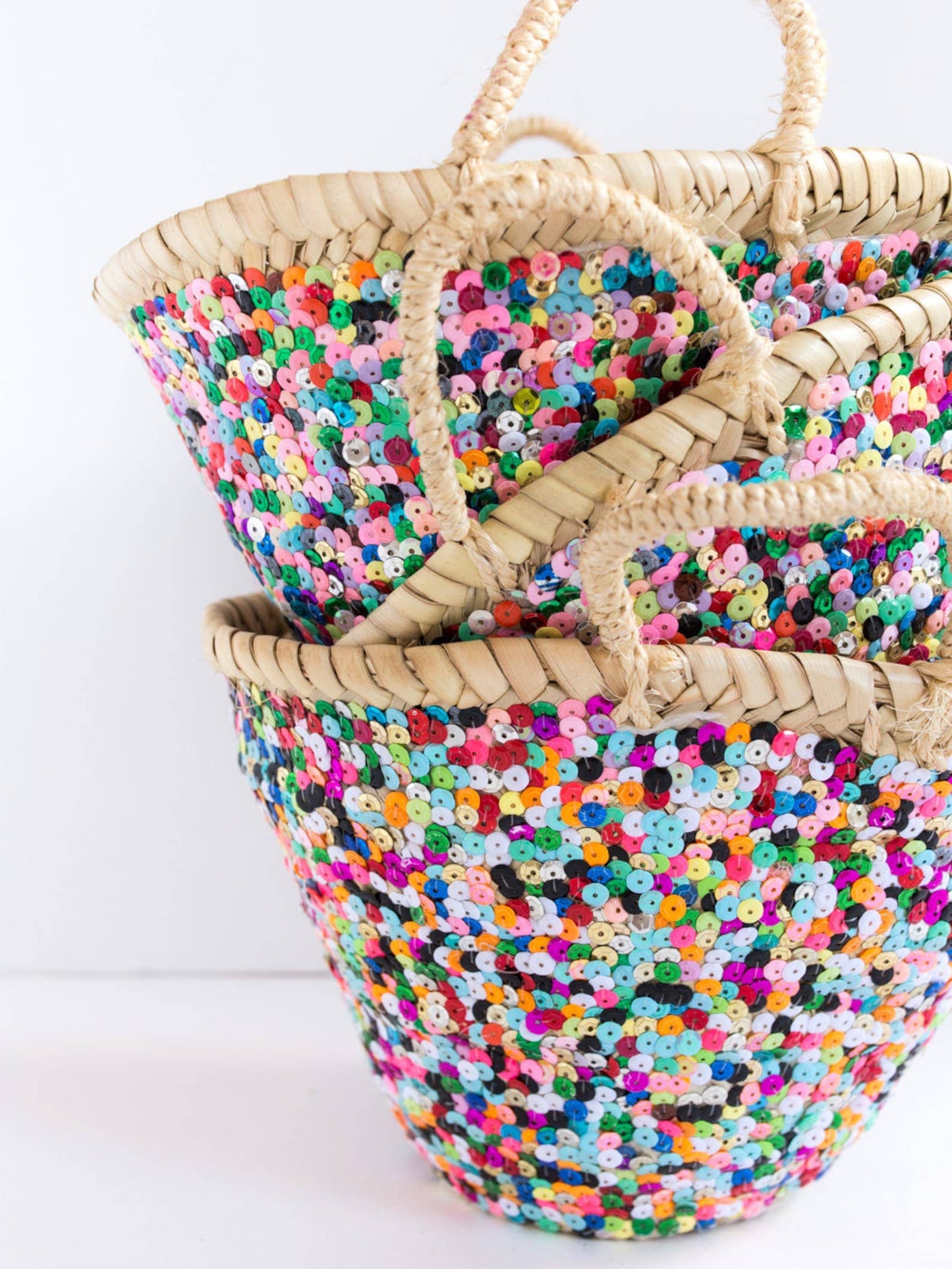 Small Silver Sequin Mini Straw Basket