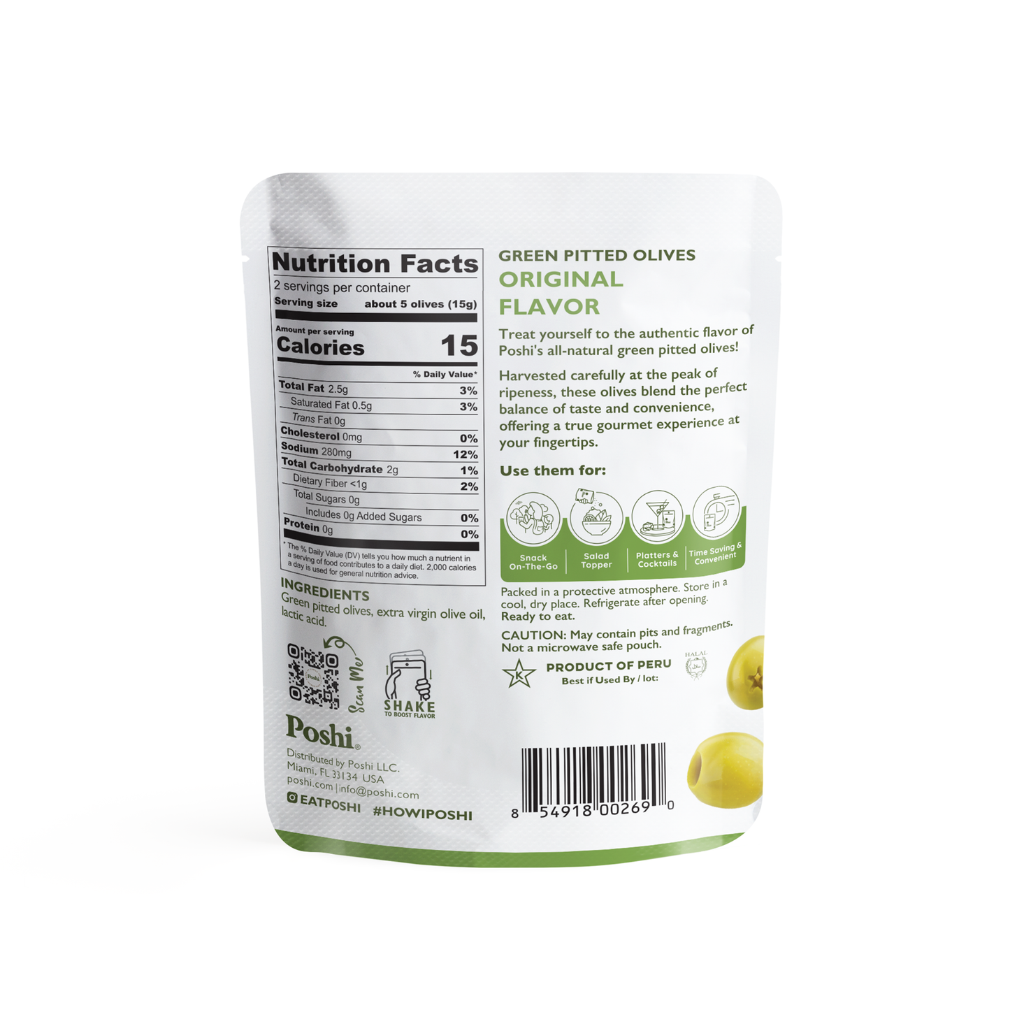 Poshi Olives - Premium Green Olives 1.1oz/10