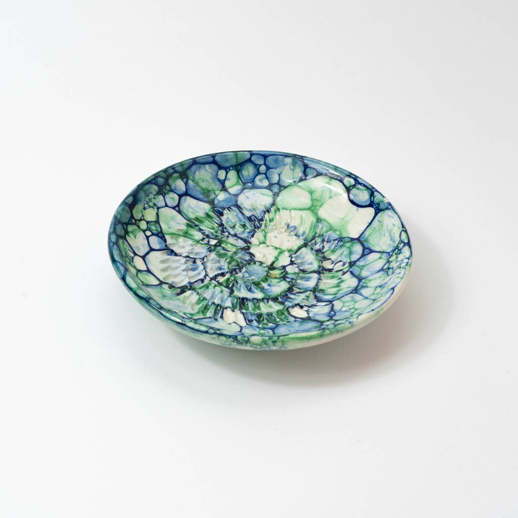 Handmade Ceramic Grater Dish Blue Green Watercolor