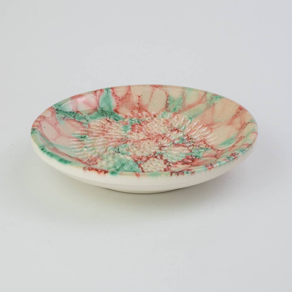 Handmade Ceramic Grater Dish Red Green Watercolor