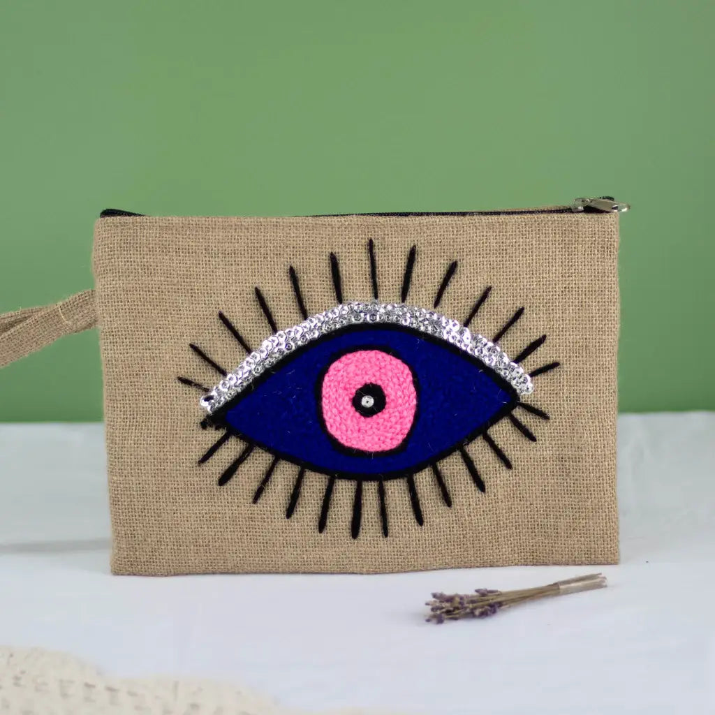 Handmade Yellow Moroccan Evil Eye Clutch