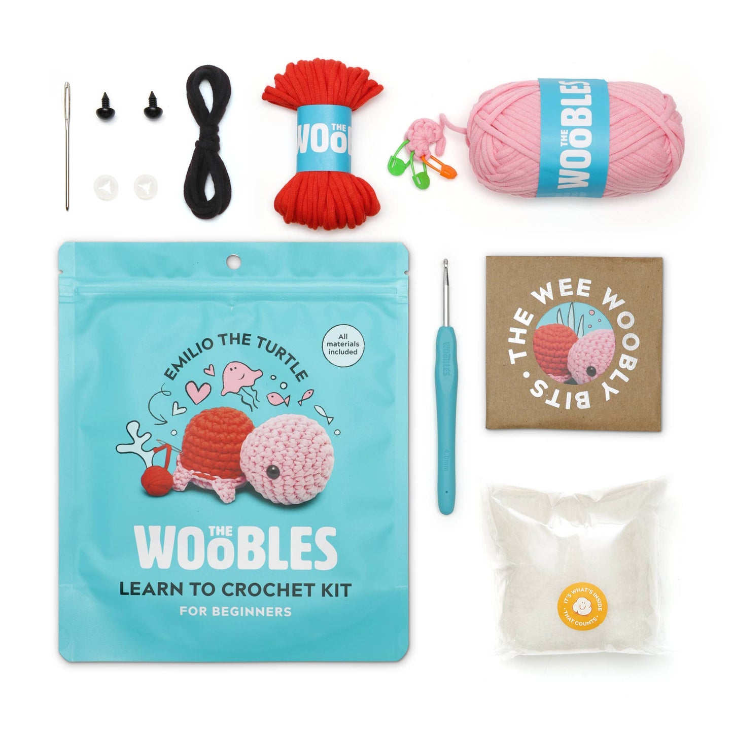 Emilio the Turtle Pink Beginner Crochet Kit - The Woobles