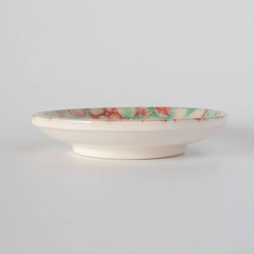 Handmade Ceramic Grater Dish Red Green Watercolor