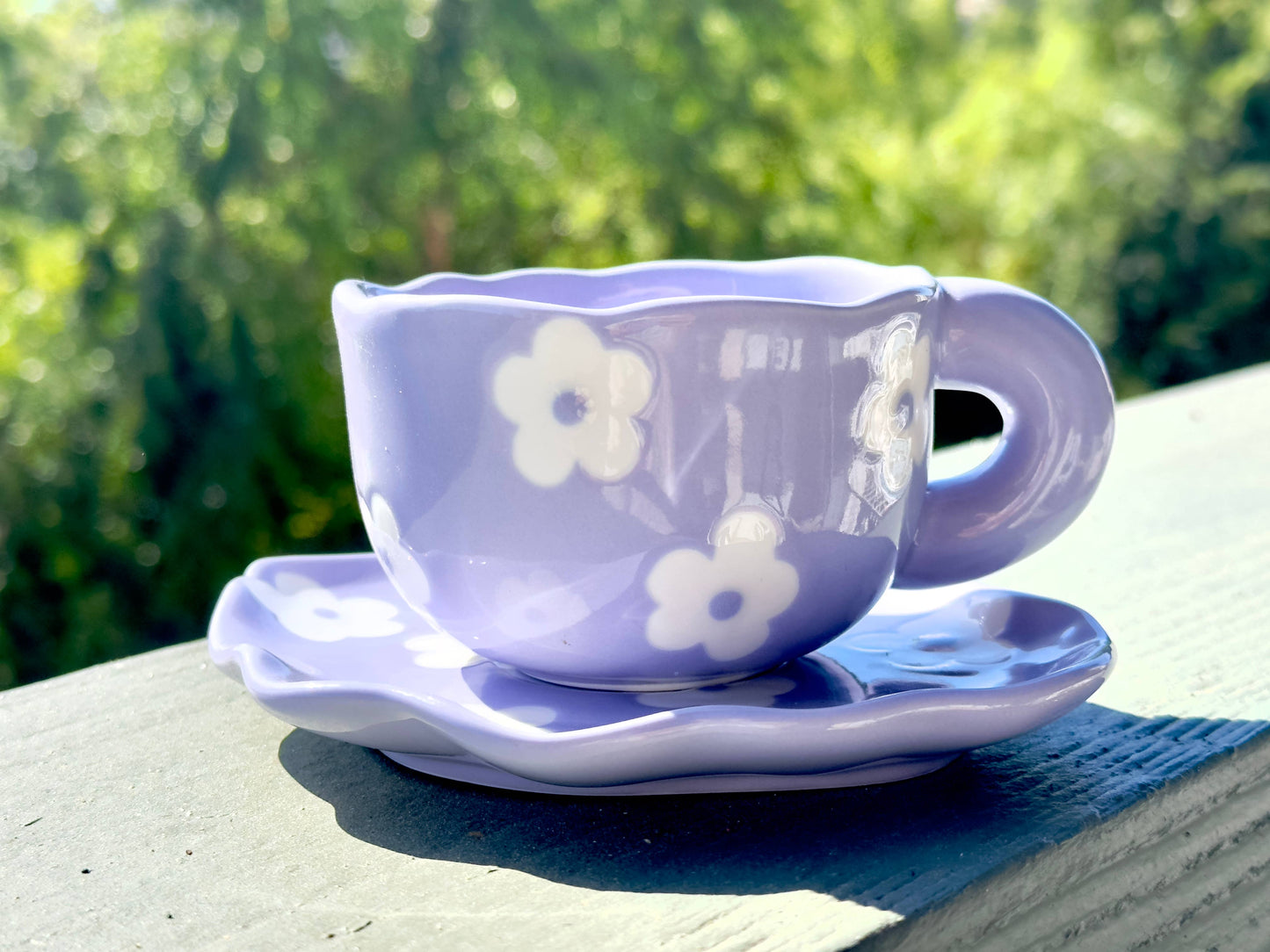 Purple Flowers Mug & Saucer