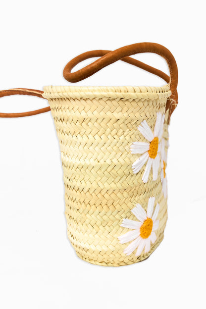 White Daisy Beach Basket Bag, French Basket Market Bags