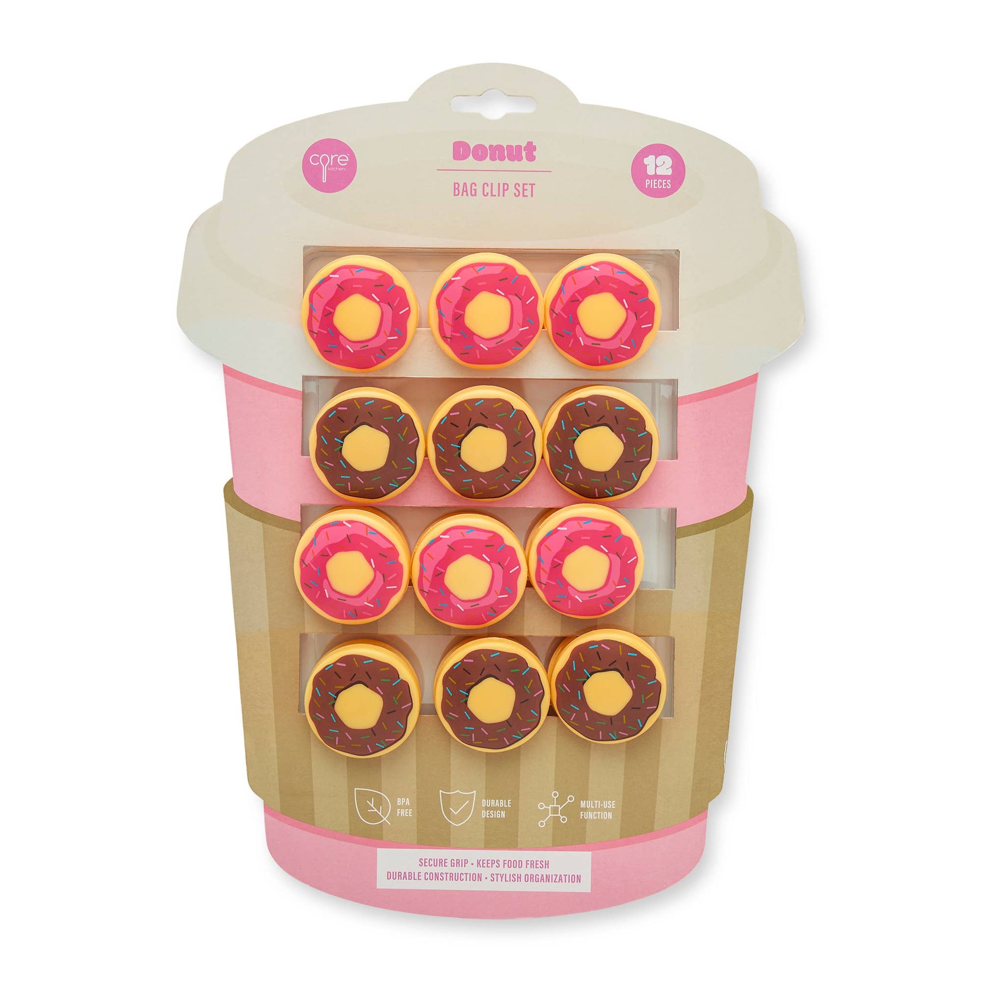 12pc Donuts Bag Clips - Strawberry/Chocolate - Another Banger