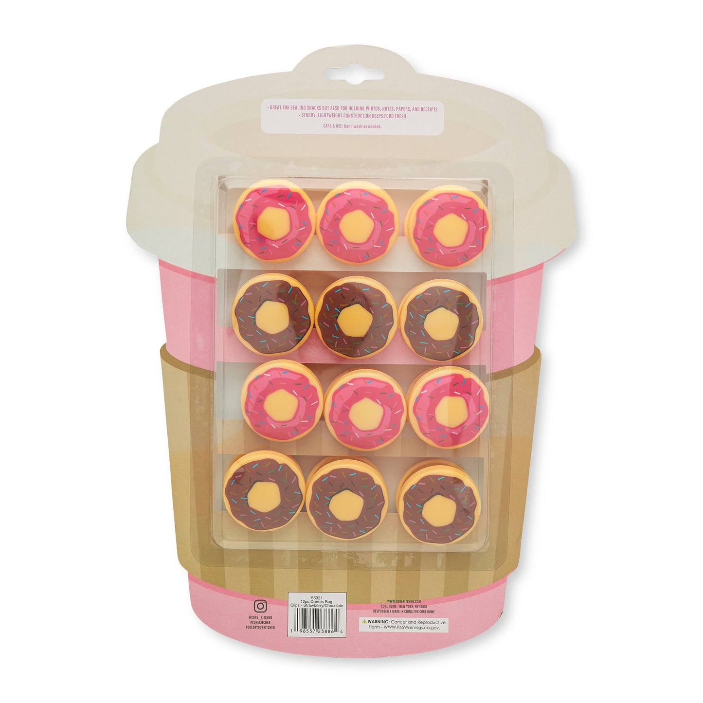 12pc Donuts Bag Clips - Strawberry/Chocolate - Another Banger