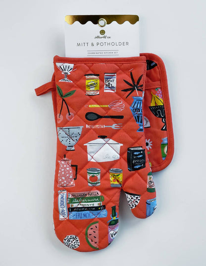Kitchen Shelf Cotton Oven Mitt + Pot Holder Set