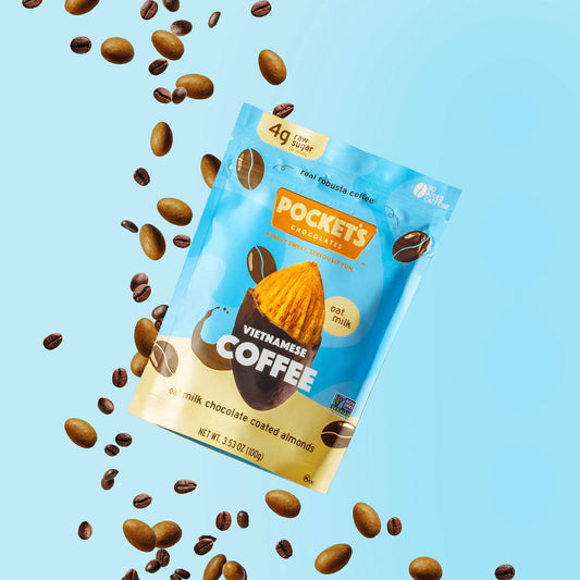 Vietnamese Coffee Chocolate Almonds, 3.53 oz Standing Pouch
